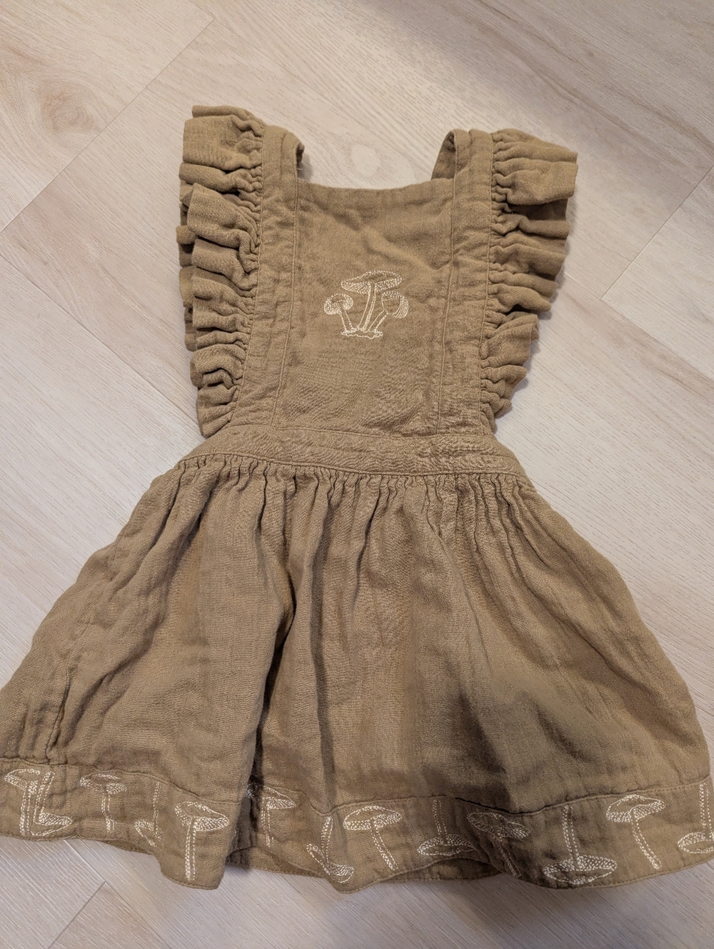 Kate Quinn Mushroom Pinafore Dress Brown Mustard 18-24m